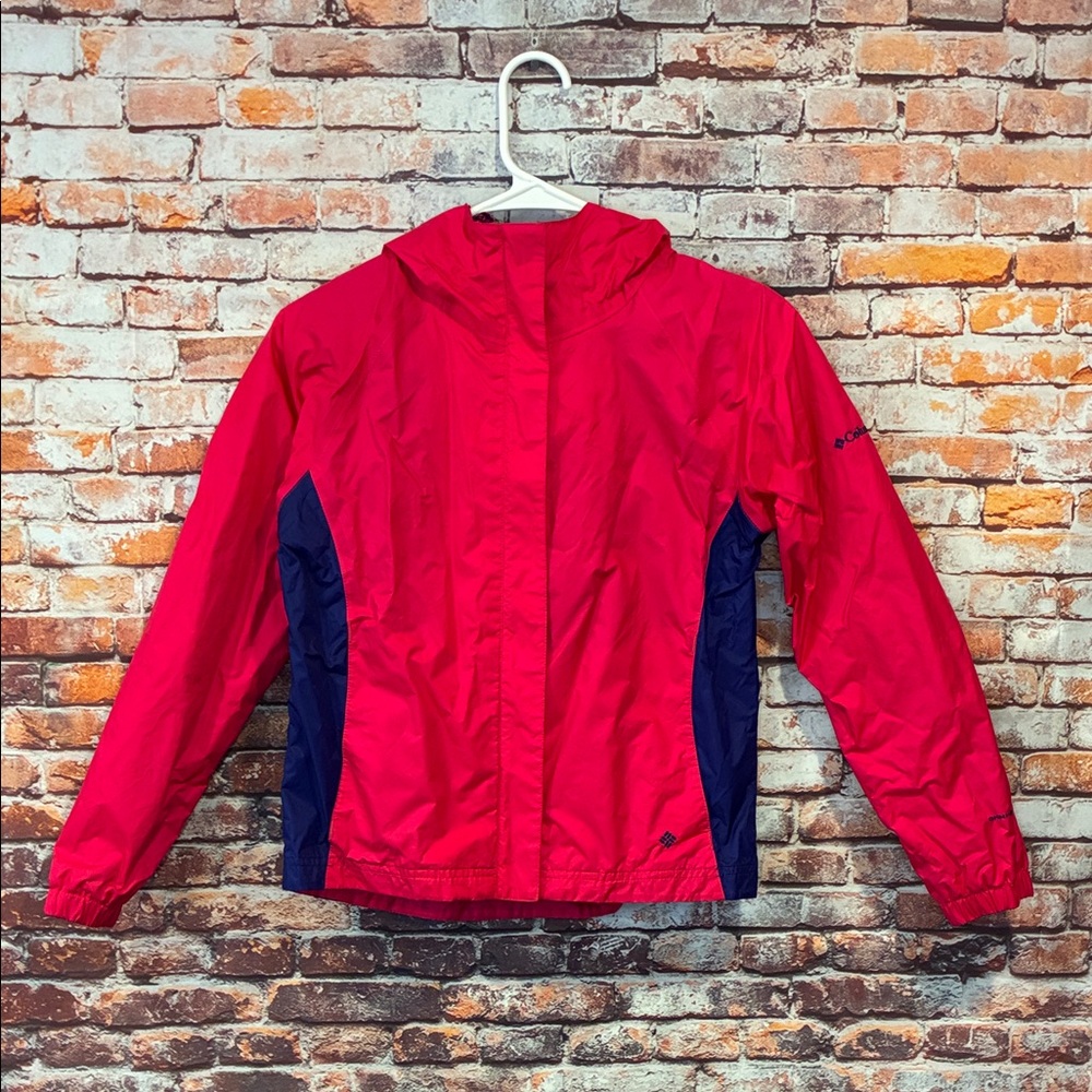 Columbia Hot Pink and Navy Hooded Rain Jacket